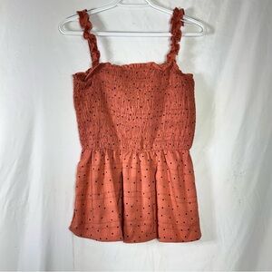 Hayden Girls Terracotta Polka Dot Smocked Textured Top